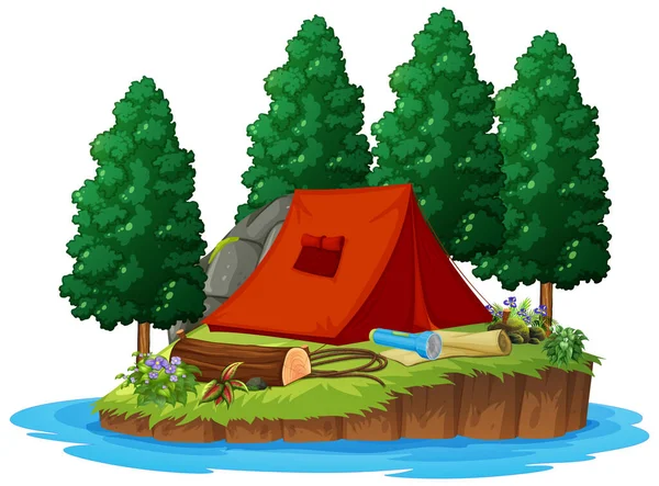 Scene Red Tent Woods White Background Illustration — Stock Vector