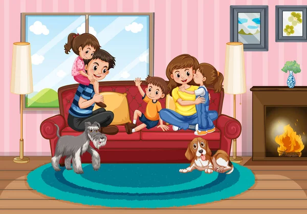 Escena Con Personas Familia Relajándose Casa Ilustración — Vector de stock