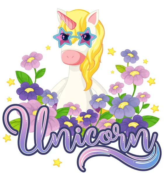 Unicornio Con Ilustración Banner Flores — Vector de stock