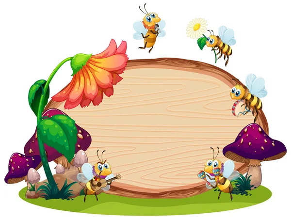 Diseño Plantilla Frontera Con Insectos Fondo Del Jardín Ilustración — Archivo Imágenes Vectoriales