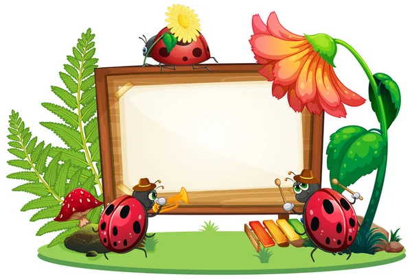 Diseño Plantilla Frontera Con Insectos Fondo Del Jardín Ilustración — Vector de stock