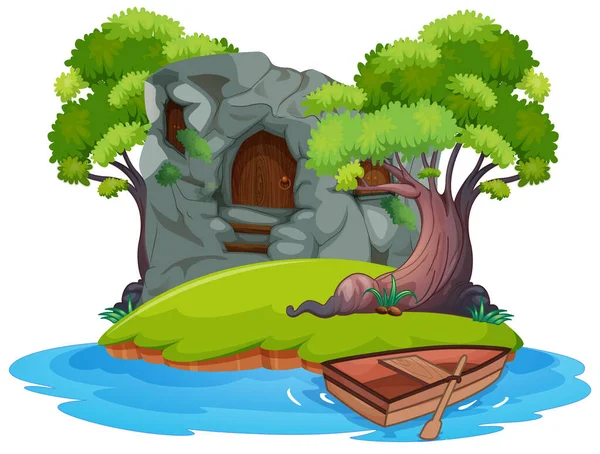 Casa Piedra Isla Ilustración — Vector de stock