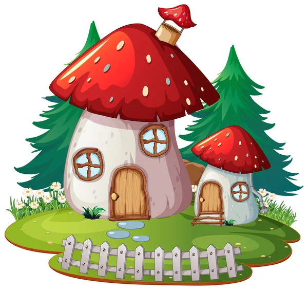 Fantaisie Solitaire Champignon Maison Illustration — Image vectorielle