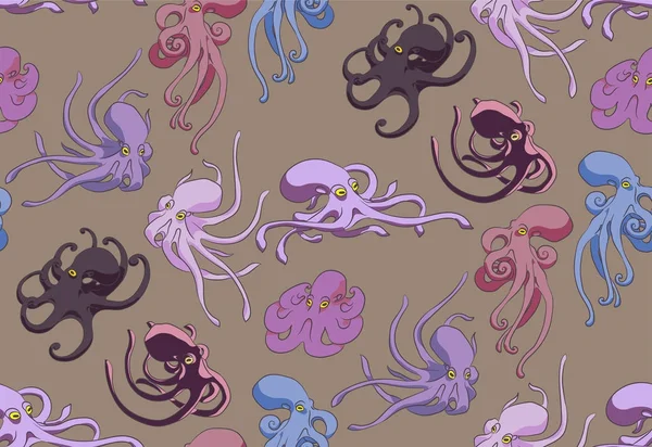Nahtloses Muster Mit Tintenfisch Violetten Farben — Stockfoto