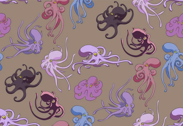 Seamless Pattern with Octipus in purple colors
