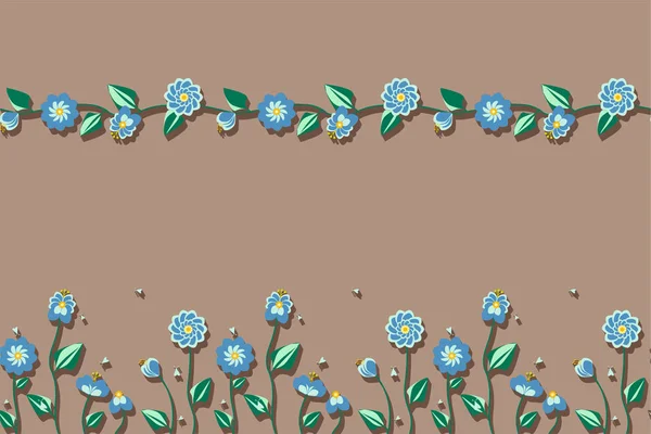 Fleurs d'été en motif avec des insectes, il ressemble à une prairie — Image vectorielle