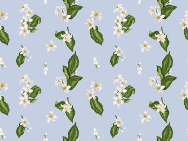 Narenciye seamless modeli çiçekli dallar ve yapraklar. Çiçek