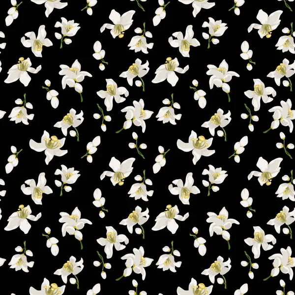 Fleurs d'agrumes motif sans couture avec des fleurs et des bourgeons d'agrumes — Image vectorielle