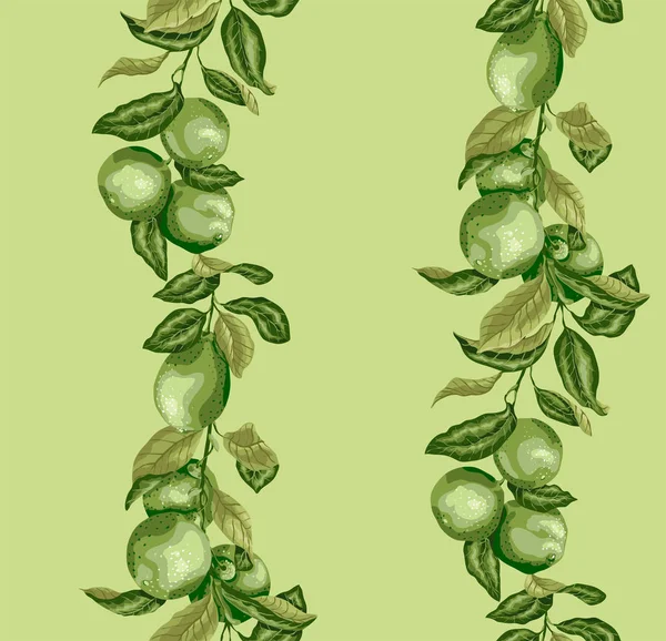 Motif sans couture avec branche verticale de tilleul et de citronnier — Image vectorielle