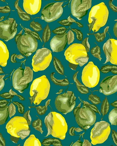 Naadloze patroon met sappige citrus limes en lemonsdark groene b — Stockvector
