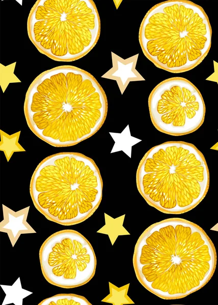 Tranches Cercle Fruits Orange Graphique Avec Des Étoiles Dans Motif — Image vectorielle