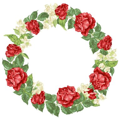 Yasemin ve gül çiçekleriyle vektör grafik illüstrasyonunda dekor ögesi