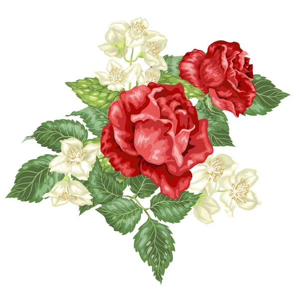 Elemento Decorativo Ilustración Gráfica Vectorial Con Flores Jazmín Rosa — Vector de stock