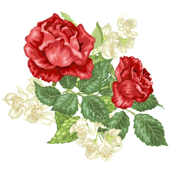 Decor Element Vector Graphic Illustration Jasmine Rose Flowers — Stock Vector