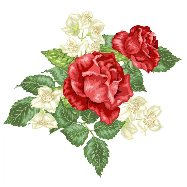 Στοιχείο Διακόσμησης Διανυσματική Γραφική Απεικόνιση Γιασεμί Και Τριαντάφυλλα — Διανυσματικό Αρχείο
