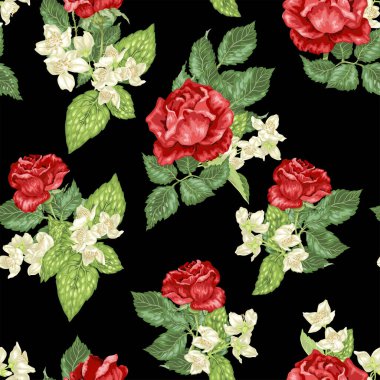 Yasemin ve gül çiçekleri vektör gerçekçi grafik çiziminde