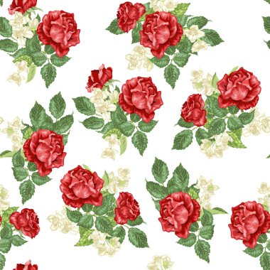 Yasemin ve gül çiçekleri vektör gerçekçi grafik çiziminde