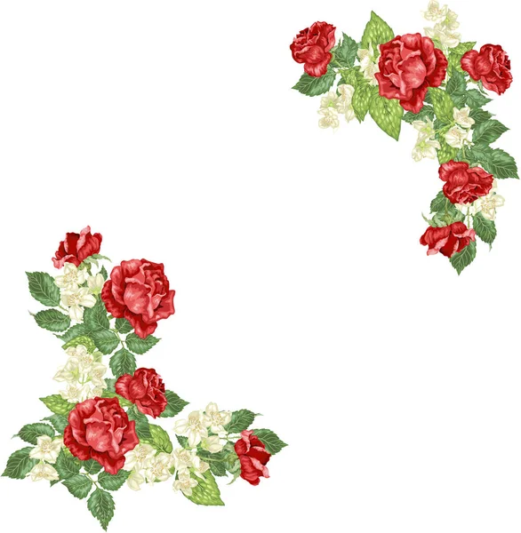 新鮮なバラとジャスミンの花の現実的なベクトルイラスト — ストックベクタ