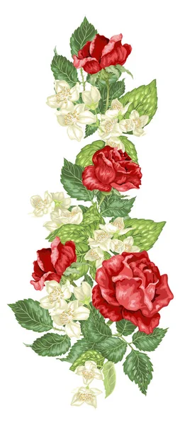 Векторный Вертикальный Элемент Декора Цветами Розы Жасмина — стоковый вектор