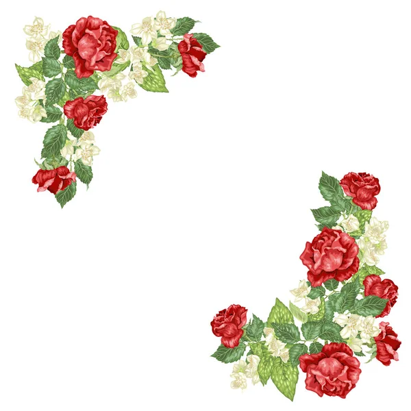 Fresh Roses Jasmine Flowers Realistic Vector Illustration — Stock Vector