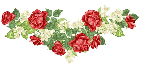 Überschrift Dekorelement Vektorillustration Mit Jasminblüten Und Rosen — Stockvektor