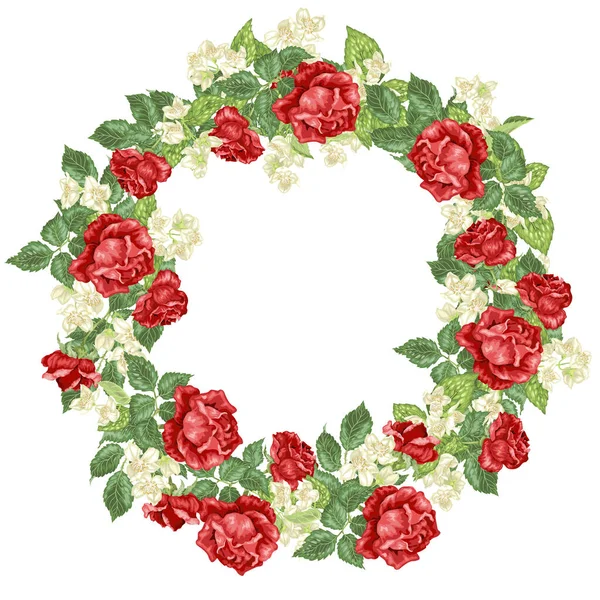 Holiday Wreath Anniversary Vector Illustration Roses Jasmine — Stock Vector