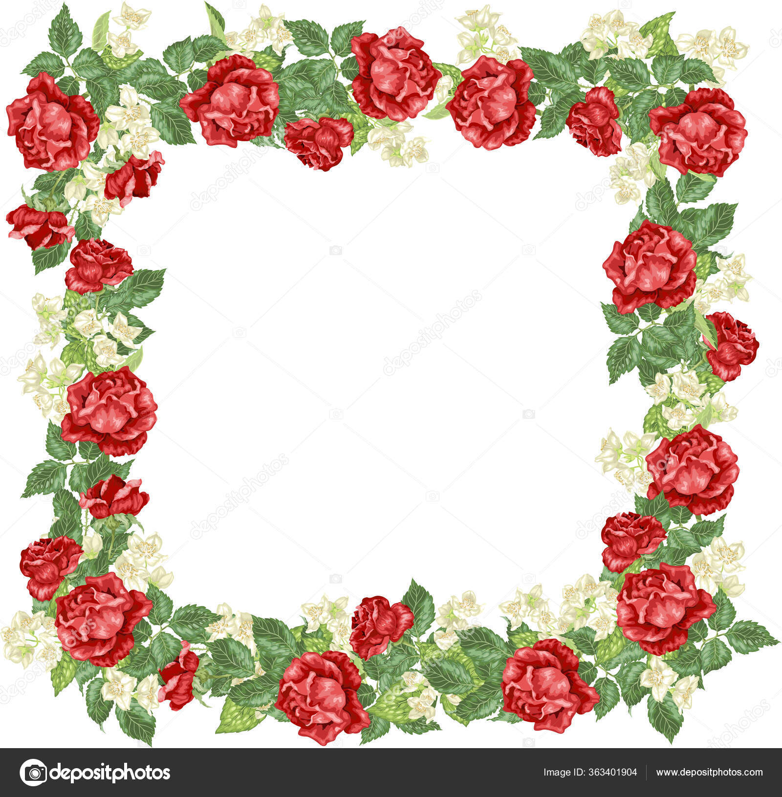 正方形の休日ハーブフレームとともに花のバラとジャスミンでベクトルイラスト ストックベクター C Yuliafht