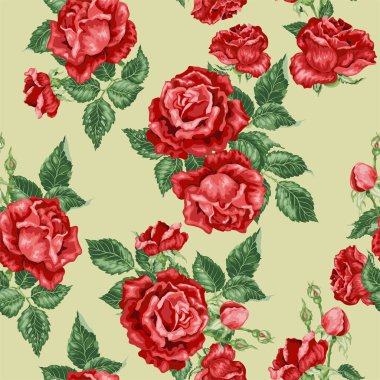 Vektör çizimi güller ve yapraklarla kusursuz desen