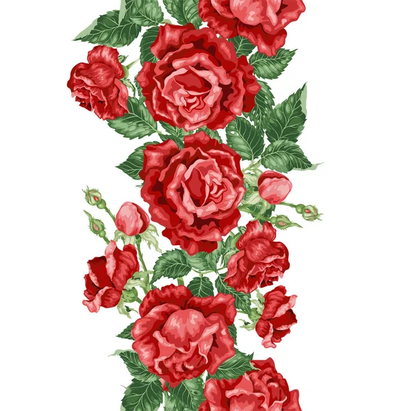 Linea Decorativa Senza Cuciture Vettore Con Fiori Rosa — Vettoriale Stock