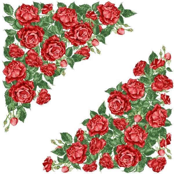 Elemento Decoración Ilegalización Vectorial Con Rosas Forma Marco Angular — Vector de stock