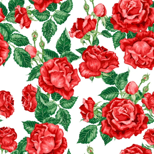 Vector Illustration Seamless Pattern Roses Leaves — Stock Vector