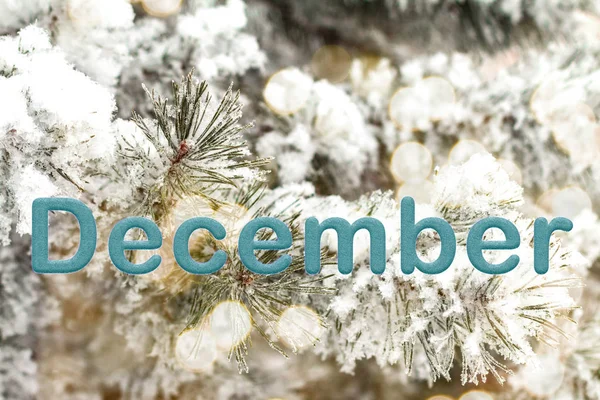 Das Dezemberwort Geschrieben Auf Einem Hellen Schneebedeckten Naturbild Kalender Oder — Stockfoto