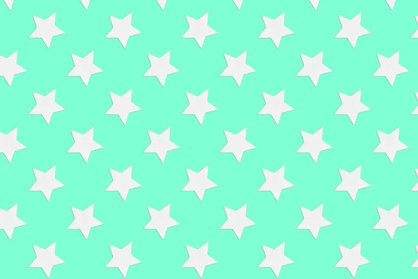 Αδιάλειπτη μοτίβο των λευκών αστεριών, aqua menthe φόντο, επαναλαμβανόμενα στοιχεία — Φωτογραφία Αρχείου