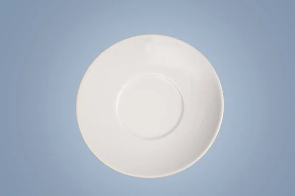 White Empty Saucer Isolated Light Blue Background Empty Space Text — 스톡 사진