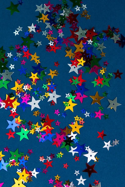 Naadloos Patroon Met Kleurrijke Sterren Donkerblauwe Achtergrond Ruiskorreleffect — Stockfoto