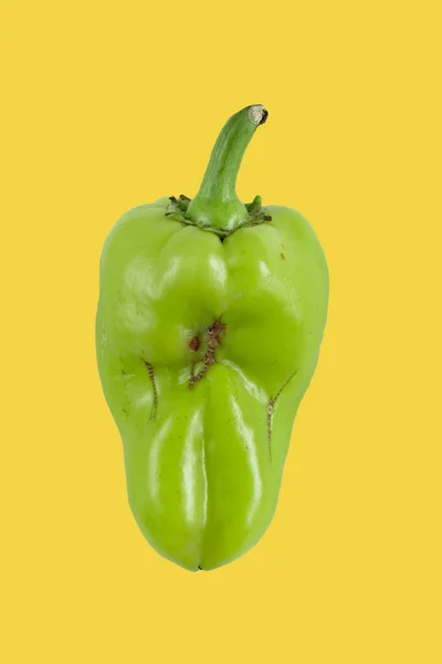 Green ugly pepper with bright yellow background, trendy food concept — Stock Photo, Image