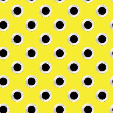 Fincanda ve tabakta sade tek renkli kahve, sarı arka plan, sağlıksız yemek kavramı.  