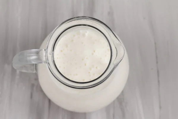 Milk White Ceramic Jug Isolated Grey Background Top View Empty — 스톡 사진