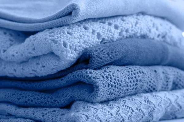 Stack Wool Sweaters Blue Color Mode Slow Fashion Concept Space — 스톡 사진