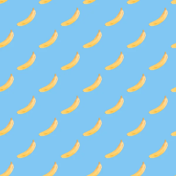 Patrón Sin Costuras Plátanos Amarillos Sobre Fondo Azul Claro Creativo — Foto de Stock
