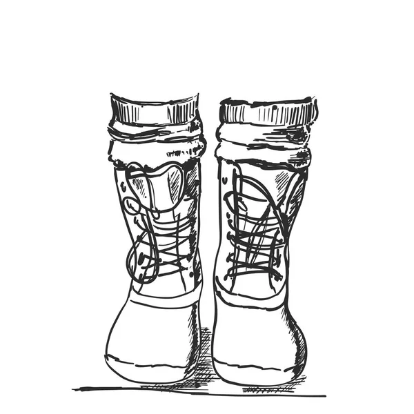 手绘登山靴。冬季鞋素描 — 图库矢量图片