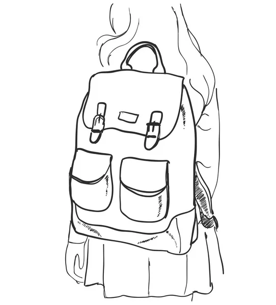 时装插图的女孩与背包在礼服。学校.草图样式. — 图库矢量图片