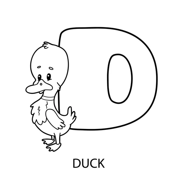 动物字母着色页 教育字母的矢量插图着色页与卡通人物的孩子 — 图库矢量图片