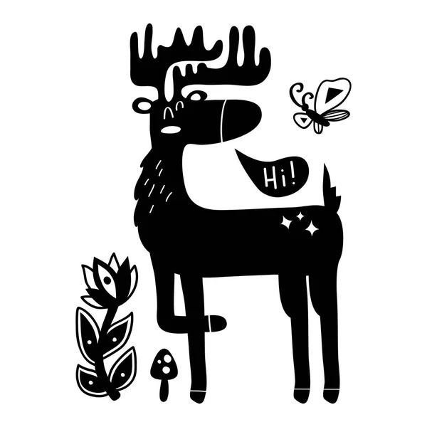 Vector Illustration Funny Deer Natural Elements — Stock Vector