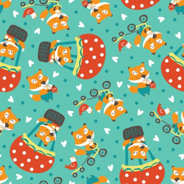 Tilki ve tavukları ile vektör seamless modeli