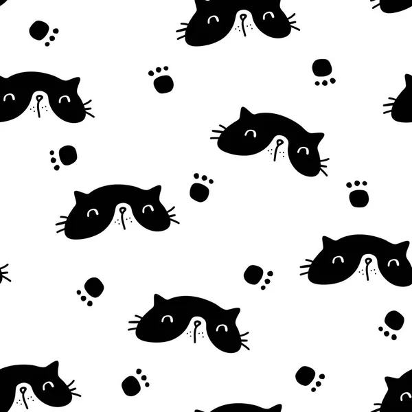 猫と肉球のベクトル シームレスな背景パターン — ストックベクタ