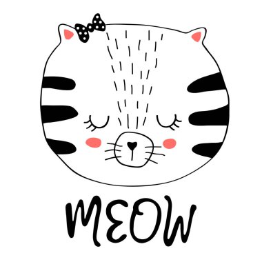 Baskı, poster, İskandinav tasarım için bir yay ile şirin kedi illüstrasyon vektör