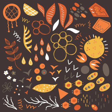 Şekilleri ve nesneleri vektör toplama şirin soyut el çizilmiş