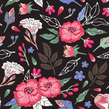 Vektör sorunsuz arka plan deseni çiçekli, yaprakları