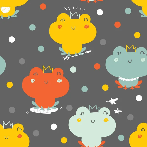 Vector Seamless Background Pattern Frogs Dots — Stock Vector